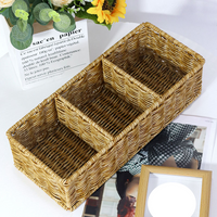 3-Compartment Woven Storage Basket – Handmade Desktop Organizer For Snacks, Nuts & Small Items