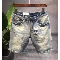 Clothing Summer Splatter Denim Shorts Light Distressed Mid Length High End Design Cool Stylish Embroidered Five Point
