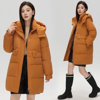  Winter Down Cotton Coat Long Hooded Puffer Jacket Warm Thick Loose Fit Korean Style Casual Outerwear