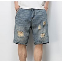 Clothing Fashionable Casual Retro Ripped Denim Shorts Loose Distressed Trendy Versatile Handsome Shorts