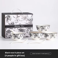 Rose Patterned Ceramic Dinnerware Set Under Glaze Porcelain Gift Box Housewarming