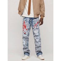 Y2K Heavy Embroidery Wide Leg Jeans - Vintage Washed Distressed Denim Pants For Streetwear & Retro Fashion