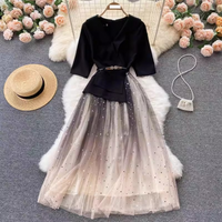 Women's Clothing summer new mesh dress female design sense splicing slim waist medium length first love fairy dress
