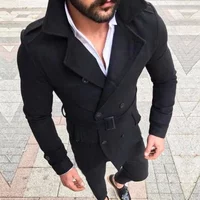 Men's Faux Fur Jacket Spring Trench Men Classic Double Breasted Coat Mens Clothing Long Coats British Style Overcoat