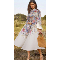 Australian Design Single-Breasted Belted Dress - Early Autumn Floral Print With Exquisite Buttons