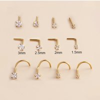 2PCS Multi Zircon Stud Fashion Puncture Vacuum Plating Stainless Steel Nose Jewelry