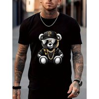 100% Pure Cotton Men's Summer Fashion Sunglasses Bear Print Loose Multi-functional Short Sleeved T-shirt Top