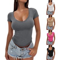 Women’s Clothing High End Fashion Slim Solid Color Slim Round Neck Short Sleeve T Shirt Women’s Clothing