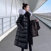 Clothing Long Down Coat Detachable Fur Hood Slim Fit Warm Winter Jacket Gold Light Dark Grey Fur Trim