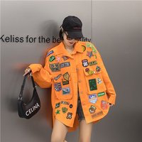 label Irregular Washed Denim Fashionable Jacket