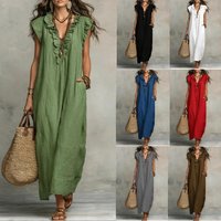 Bohemian Floor Length Dress Spring Summer Style European American Independent Websites Flutter Sleeves