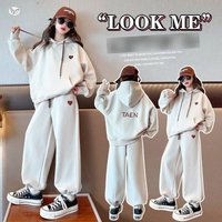 Embroidered Hoodie & Jogger Set – Korean Style Cotton Two Piece Outfit Heart Motif