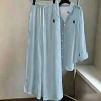 Cotton Linen Minimalist Suit IDraped Embroidered Shirt Wide Leg Pants Two Piece Set Casual Summer Fashion