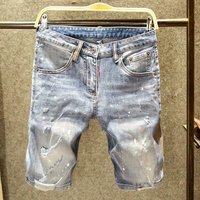Clothing Style Personalized Scraped Denim Shorts Trendy Brand Slim Fit Shorts Summer Light Paint Dot Straight Pants