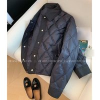 Short Quilted Jacket Polo Collar & Diamond Stitch Design Slim Fit Lightweight Polyester Cotton Blend Coat Petite To Plus