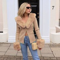 Long sleeved Tops Sexy Fur Collar Knitted Jacket Tops