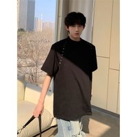 Premium Sense Heavy Shoulder Pad T-shirt Men's Small Neckline British Yuppie Men's Clothing Short Sleeve Trendy Brand Summer Design Sense Half Sleeve