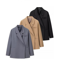 Oversized Blazer Jacket Classic Notch Lapel Long Sleeve Coat Pockets Polyester Casual Work Office Wear