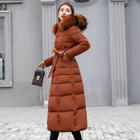 Women's Clothing new cotton coat for women, extended style, over the knee slim fitting cotton coat, colorful fur collar, winter coats cotton coat