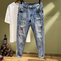Distressed Patchwork Slim-Fit Jeans – Premium Streetwear Denim With Artistic Splatter & Paint Details (Sizes 28-36)