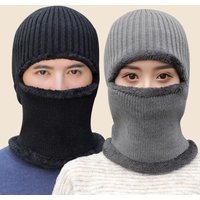 Winter One Piece Knitted Hat Pullover Masked Hat Plus Velvet Thickened Windproof Cold Proof Warm Ear Protection Cycling Hat