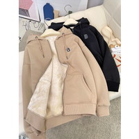Women's Clothing Velvet thickened hooded sherpa sweatshirt for women autumn and winter new women's loose warm long sleeved cardigan zipper jacket