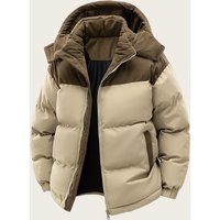  Winter Hooded Puffer Jacket Windproof Fleece Lined Coat Multiple Pockets Thickened Polyester Shell &