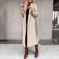 Elegant Long Sleeve Belted Wool Coat – Timeless Trench Style Notched Lapel Versatile Pure Outerwear Autumn & Winter