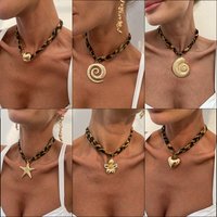 Ocean Style Conch Starfish Pendant Sexy Leopard Print Cotton Flower Heart Collarbone Necklace