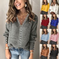 Clothing Lace V Neck Coat Head Sweater Loose Long Sleeve Solid Sweater