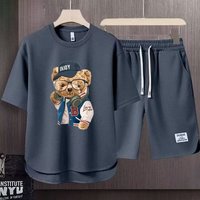 Men's Clothing Bear short sleeved T shirt men's summer ins brand loose shorts basketball uniform set running sports suit couple outfit