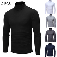 2Pcs Autumn Winter Mens Thermal Underwear Basic Bottoming Plain T-shirt Slim Fit Turtleneck Pullover Thermo Undershirt Male Tops