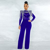 Clothing Fashion Sexy Casual Slim High Collar See Through Rhinestone Tassel Jumpsuit