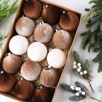 8cm/6cm Fabric-Covered Christmas Ornaments – Set Of 15 Premium Handmade Decorative Balls For Tree & Home (Green/Gray/Brown, European Style)