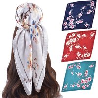 Women's Wrinkled 90 Large Square Head Summer New Elegant Peach Blossom Pattern Printed Silk Scarf