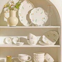 Japanese style retro Daisy embossed bowl dish plate suit underglaze ceramic hand painted household ceramic tableware suit