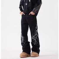 Men's Clothing American street embroidery niche versatile loose straight jeans men's casual trousers black men's handsome trend