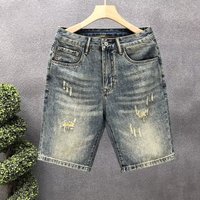 Men's Clothing Distressed Denim Shorts - Vintage Retro High Street Loose Fit 5-Inch Casual Cargo Shorts For Summer (Royal Blue, Cotton)