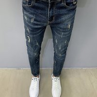 Men's Clothing Autumn new blue jeans casual versatile men's brand personality scratch version of slim fit foot stretch pants