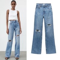Clothing Slim High Waist Straight Trousers Ripped Decorative Wide Leg Jeans
