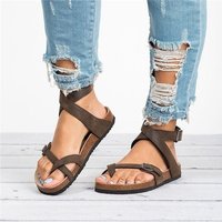 Womenโs Shoes Summer Large Size Sandals Cork Bottom Roman Toe Belt Buckle Wrap Sandals For Women