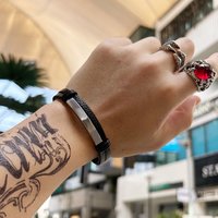 Jewelry Stainless Steel Smooth Square Leather Bracelet Simple Internet Celebrity Unisex Accessories