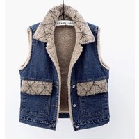 Fleece Denim Vest Winter Warm Sleeveless Jacket Short Padded Coat Lambswool Lining