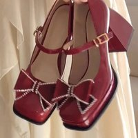 Spring Pumps on Heeled Summer Footwear Shoes Gothic Square Toe High Heels Japanese Style Lolita