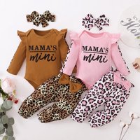 Kid’s Clothing Baby Suits, Spring And Autumn Ribbed Long Sleeved Tight Romper With Leopard Print Pants