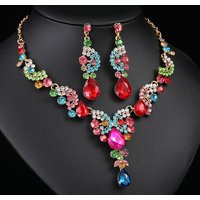 ღEuropean American Hot-Selling Necklace And Earring Set High-End Three-Piece Bridal Wedding Dress Accessories