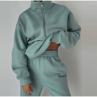 Women's Clothing Fashion Street Trend, Casual Sports, Zipper, Fleece Sweatshirt And Sweatpants Two Piece Set
