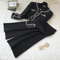 Fashionable Round Neck Knitted Cardigan Top Wide Leg Pants Two piece Set