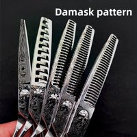 Damascus Pattern Professional Hairdressing Hairstylist Hair Straight Thinning Fine Trimming Scissors, Fishbone Scissors