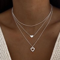 hot selling fashion ins double love pendant necklace 3 piece set simple cold style stacking necklace for women